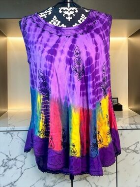 Sacred threads  Boho Purple Graphic Sleeveless Hippie Tank Top